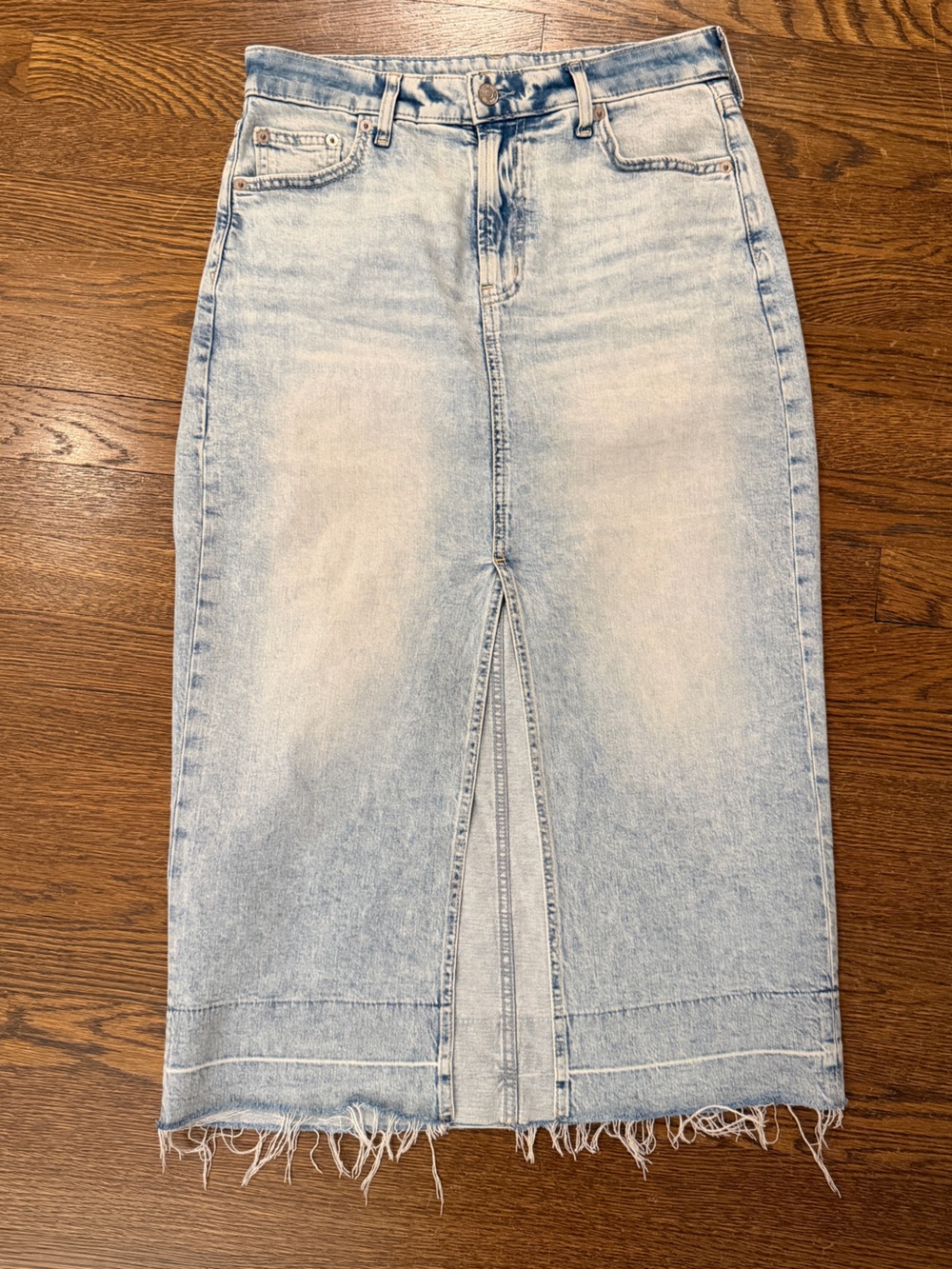 Gap Light Wash Denim Midi Skirt with Front Slit